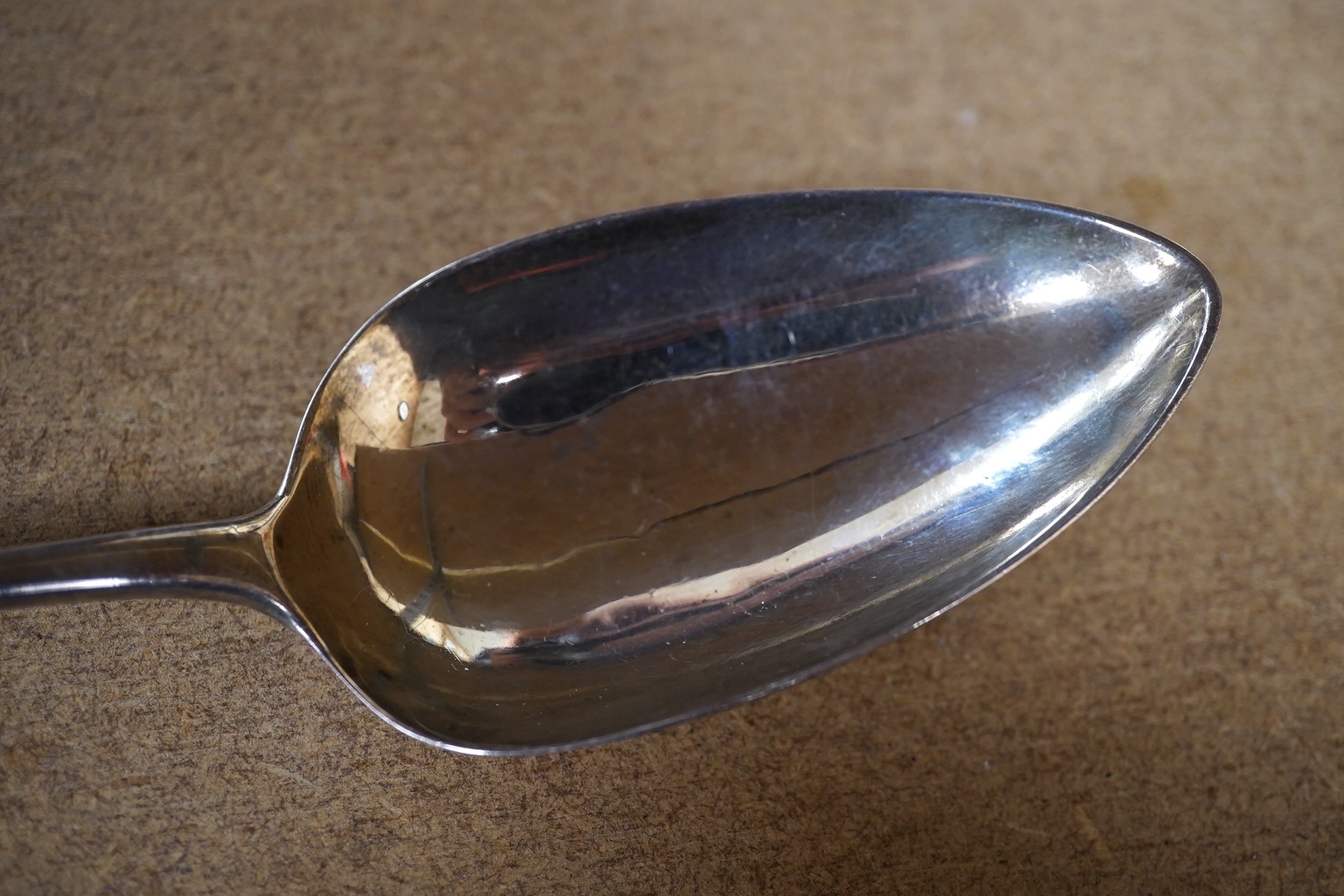 A George III silver Old English pattern basting spoon, London, 1800, 30.6cm, 86 grams. Condition - fair